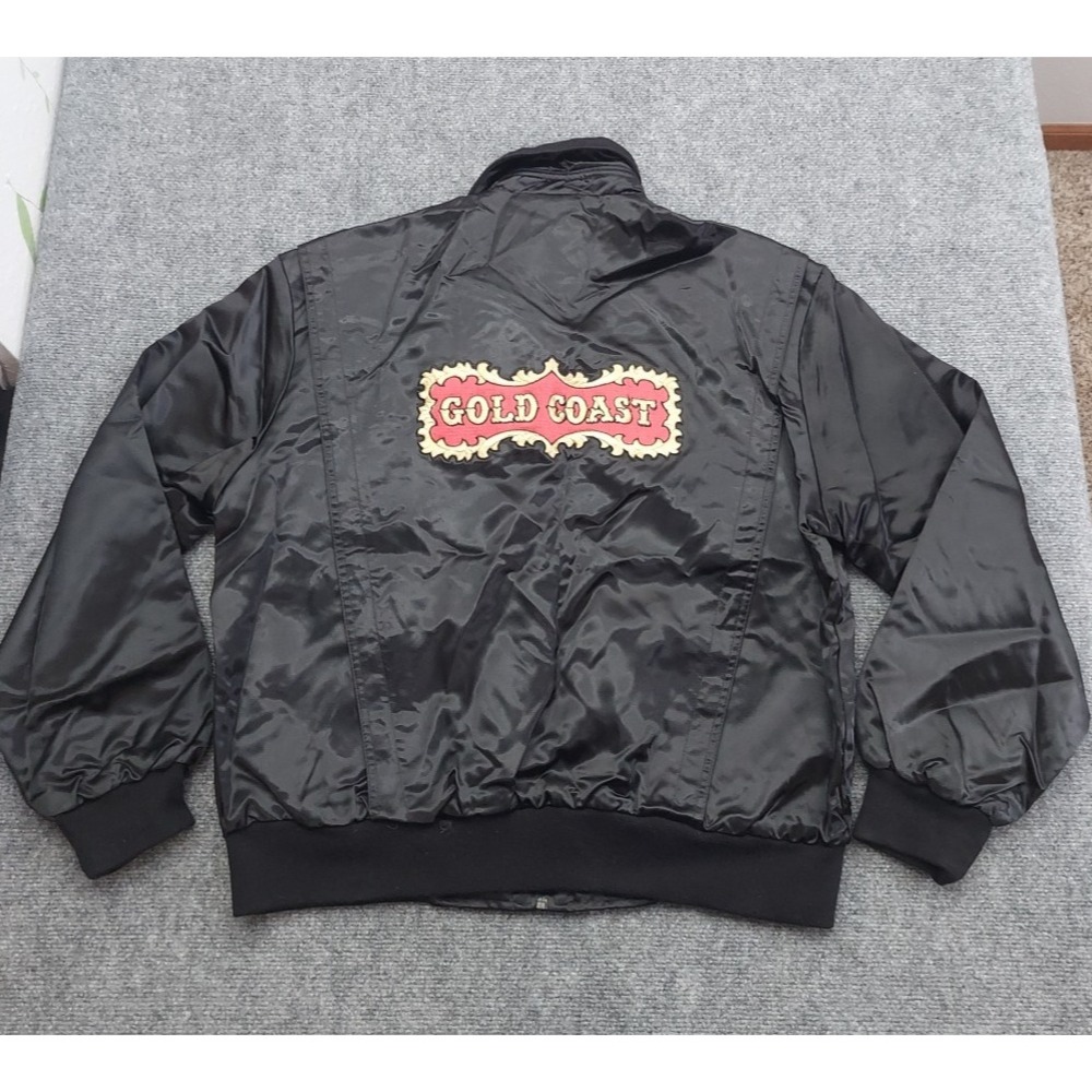 Vtg Gold Coast Master Apparel‎ Jacket Mens Large Black Satin Casino Vegas Zip